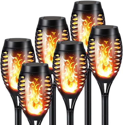 6 Vlamlampen op zonne-energie - Grondlampen - solar tuinverlichting - solar buitenlamp - Buitenfakkels - Gazonpadverlichting - LED-buitenverlichting - Kunststof