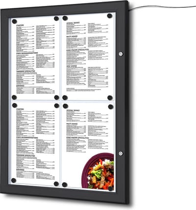 Zwart Outdoor Menubord 4x A4 LED - Syna SCZN4XA4C9005LED