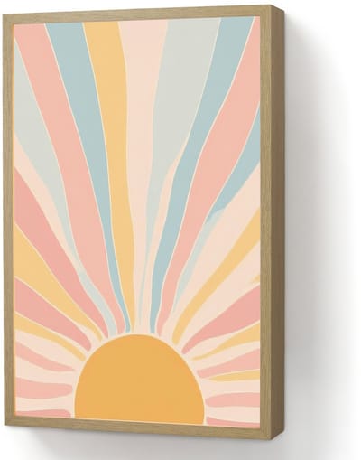 Wandlamp 40x60 cm - Oplaadbaar - Illustratie - Zon - Pastelkleuren - Wandlampen binnen woonkamer - Slaapkamer lamp - Decoratieve nachtlamp - Vloerlamp draadloos
