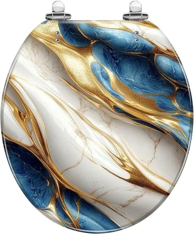 Decoratieve Toiletbril - Hars Deksel - Badkamer Upgrade - Soft Close Scharnieren - 41.9 x 36.8 cm - Blauw Goud