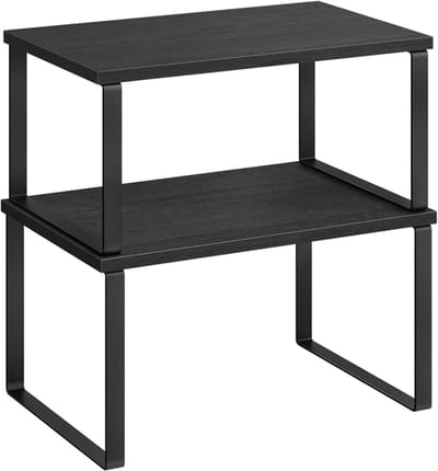 Tweedelig set - Stellingkast - Opbergrek - Stellingkast metaal - Houten opbergrek - Stapelbaar - Zwart