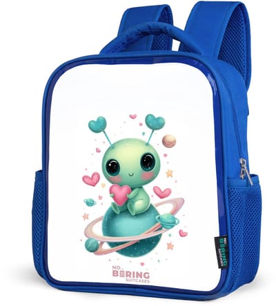 NoBoringSuitcases.com® - Rugzak blauw - Schooltas jongens - Lief buitenaards wezentje met hartje - Kinder rugtas jongen - Boekentas kind - Kinderrugzak voor school - Schoolrugzak