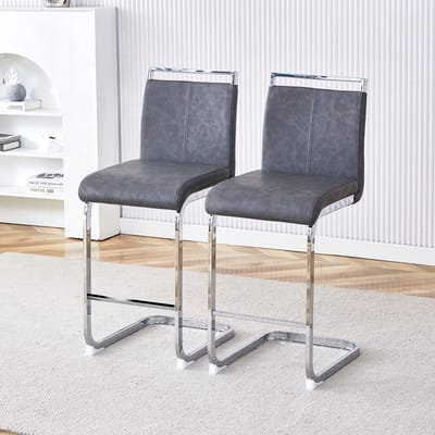 Twee hoogwaardige grijze barkrukken in Scandinavische stijl, geschikt voor restaurants, keukens, terrassen en als gastenkamerstoelen (set van 2) (grijs+PU). Geschikt voor diverse gelegenheden.
