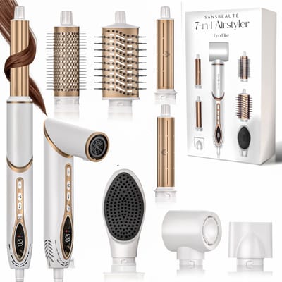 Sansbeauté® 7-in-1 Airstyler - Multistyler - Hairwrap - Föhnborstel Kort Haar - Haarkruller - Haarstyler - Haardroger - Warmteborstel - Krulborstel - Krultang - Stijlborstel - 5 in 1 Hairstyler