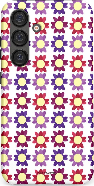 Casetastic Hoesje Geschikt voor Samsung S25 - Stijlvolle Beschermende Duo-layer Case - Rood Paarse Roze Madelief Bloementjes