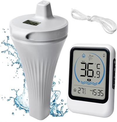 Draadloze Zwembad Thermometer - Water Temperatuur Meter - Nauwkeurig Meten - Drijvend en Digitaal - 19 cm Hoog - Wit