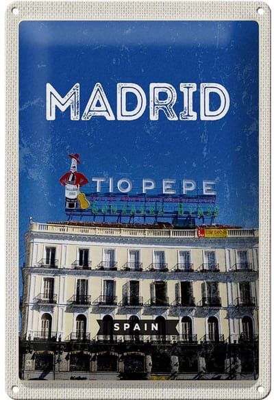 Blechschild Reise 20x30cm Madrid Tio Pepe Symbol
