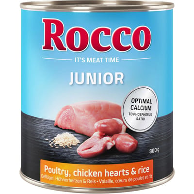 24x800g Junior Kippenhartjes & Rijst + Calcium Rocco Hondenvoer