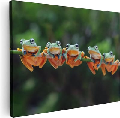 Artaza Canvas Schilderij Kikkers - 40x30 cm - Klein - Wanddecoratie Jungle - Muurdecoratie Dieren - Kamer Accessoires