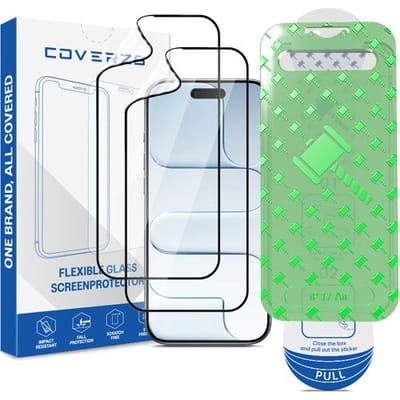 Coverzs Flexibel PMMA Glass Screenprotector met frame (2-pack) geschikt voor iPhone Air – Flexibel Glas – Beschermfolie met Montageframe – Premium Schermbescherming