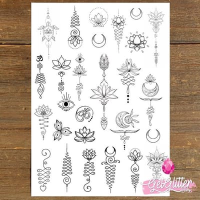 GetGlitterBaby® - Henna Plak Tattoos / Tijdelijke Tattoo / Nep Tatoeage / Fake Festival Tattoes / Temporary Face Body Glitter Tattoo Sticker - Unalome