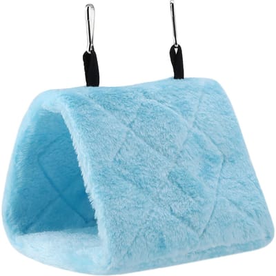 Hamac en peluche douce, tente suspendue pour cage à oiseaux, perroquet, lit chaud d'hiver, jouet pour animaux de compagnie (Bleu S) S bleu