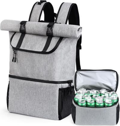 Grote koelrugzak voor 50 blikjes - Geïsoleerde koeltas lekvrije draagbare lunchtas - Zachte koelbox voor outdoor picknick strand BBQ camping reizen familie (grijs 35 liter)