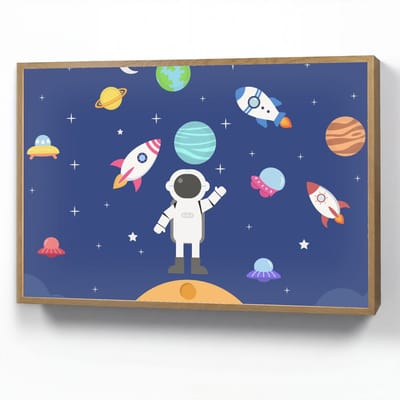 Nachtlampje 90x60 cm - Kinder lamp - Ruimte - Astronaut - Raket - Blauw - Tafellamp kinderkamer draadloos - Slaapkamer lampje - Bedlamp kinderen - Kinderlampje - Wandlamp babykamer - Nachtlampjes