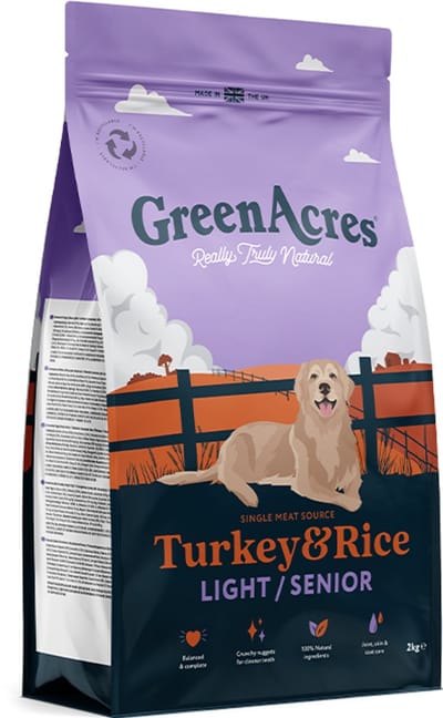 GreenAcres Hondenbrokken Senior/Light Kalkoen & Rijst 12 Kg