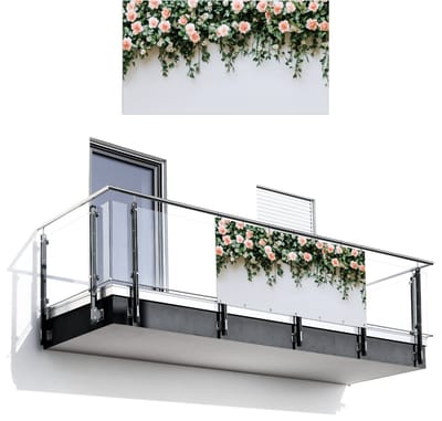 Balkonscherm 200x110 cm - Balkonposter Bloemen - Muur - Rozen - Groen - Balkon scherm decoratie - Balkonschermen - Balkondoek zonnescherm