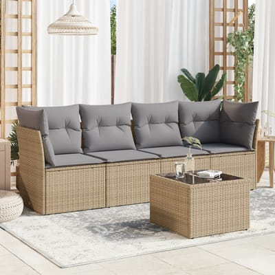vidaXL - 5-delige - Loungeset - met - kussens - poly - rattan - beige