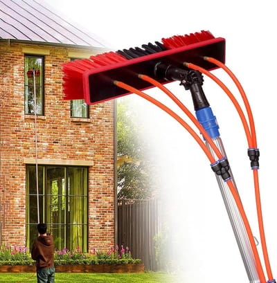 Zonnepaneel Reiniger - Raamwisser Telescoop - Dak Onderhoud - Verstelbare Waterborstel - 5 meter stang - Zilver