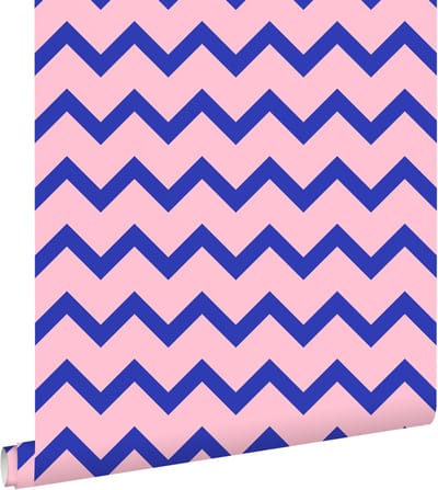 ESTAhome behang zigzag motief blauw en roze - 50 x 900 cm - 131485