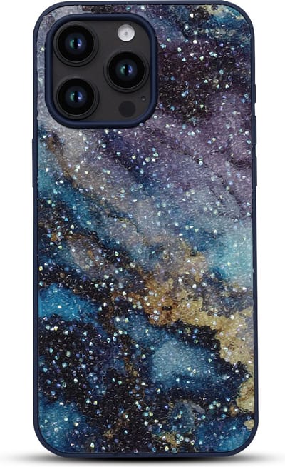 Casemania Hoesje Geschikt voor Apple iPhone 15 Pro - Blauw - Diamant Marmer Glitter Back Cover