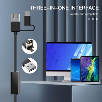 Industriële Endoscopie Boroscoop Inspectiecamera 3 In 1 Interface Vervanging voor Type C Android USB Poort Ingebouwd 9 black
