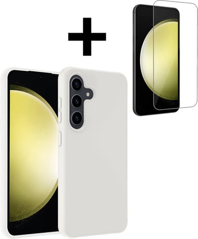 Hoesje - Met Screenprotector - Geschikt voor Samsung Galaxy S23 FE - Sterk & Shockproof - Back Cover - Siliconen Case - Telefoon Hoes - Telefoonhoesjes - Wit