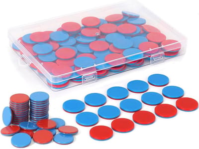 Set van 100 omkeerbare plastic platen in rood en blauw voor rekenen en wiskunde, ideaal voor basisschoolkinderen en telhulp