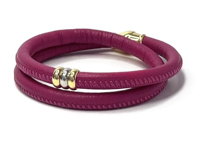 NIEUW! Jolla - dames armband zilver - leer - magneetsluiting - bedels - tweekleurig - Golden Touch - Fuchsia