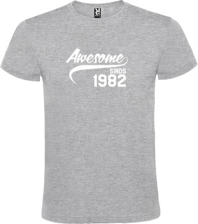 Grijs T-shirt ‘Awesome Sinds 1982’ Wit Maat XS