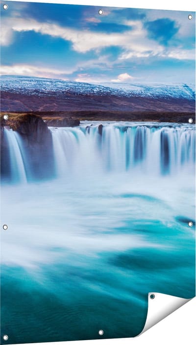 Gards Tuinposter Watervallen in het Blauw Groene Water - 80x120 cm - Tuindoek - Tuindecoratie - Wanddecoratie buiten - Tuinschilderij