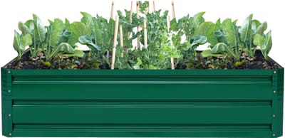 COSTWAY Verhoogd stalen bloembed, rechthoekige plantenbak, verhoogd tuinbed, broeibed voor groenten, bloemen, kruiden, bloembed, kruidenbak, plantenbed, voor tuin, balkon, outdoor, groen (120 x 90 x