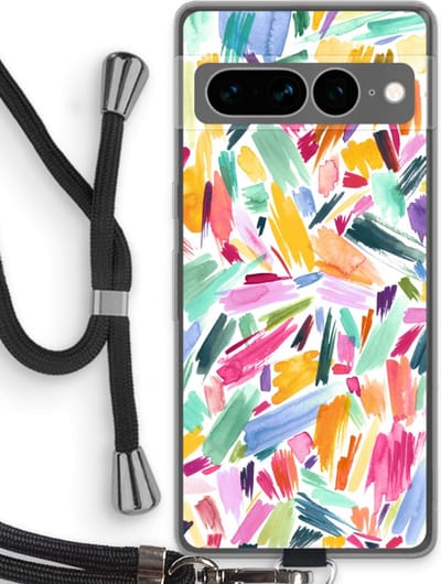 Case Company® - Hoesje met koord geschikt voor Google Pixel 7 Pro hoesje met Koord - Watercolor Brushstrokes - Telefoonhoesje met Zwart Koord - Bescherming aan alle Kanten en Over de Schermrand