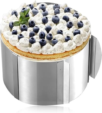 Verstelbare taartvorm met handvatten, ideaal voor laagjescakes, hittebestendig en roestvrij staal, 16-30 cm, eenvoudig te reinigen