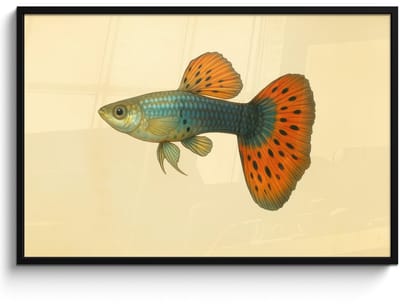 Poster in lijst - Fotolijst 120x80 cm - Posters - Vis - illustratie - Stippen - Oranje - Posterlijst zwart - Decoratie - Wanddecoratie woonkamer - Muurdecoratie slaapkamer