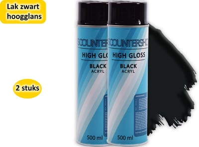 Spuitbus hoogglans 2 stuks in de verpakking - Professionele afwerking: Sneldrogende Hoogglans Zwarte Spuitverf 500 mL - Ideaal voor Metaal, Hout, Aluminium en Steen