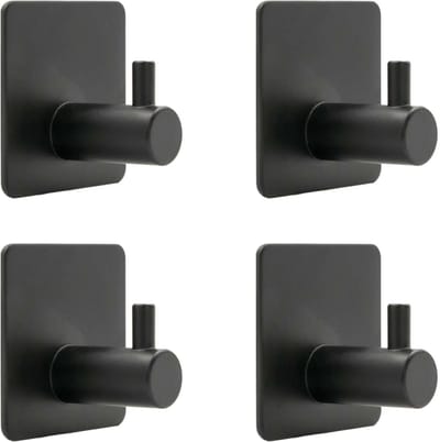 Intirilife 4x Handdoekhouders Handdoekhaken Zelfklevend Roestvrij Staal in Zwart - 4.5 x 3 cm - Wandhaken voor Keuken Badkamer Sterke Hechting