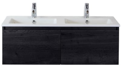 Frozen Badmeubelset 120 cm - Greeplijst in Kleur - Black Oak - Keramische Wastafel Wit Dubbel 2 Kraangaten