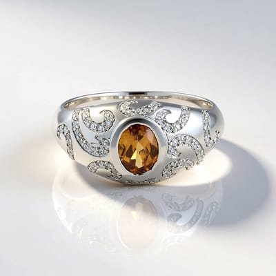 Cavill - Zilveren Ring Platina Geplateerd - 1,451 ct Mandarijn Zirkoon Ovaal - Cambodjaanse Zirkonen - Elegante Bezel & Prong Zetting - Maat 17