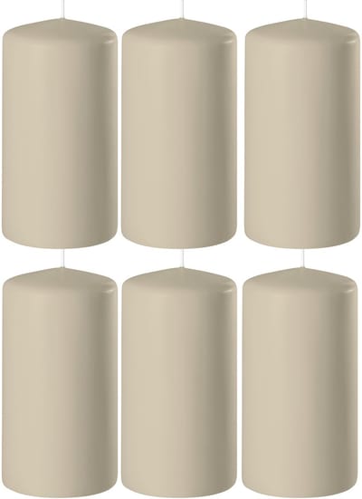 Enlightening Candles Cilinderkaars stompkaars - 6x - beige - D6 x H15 cm - 58 branduren - Dikke kaarsen - Voor kandelaar of plateau