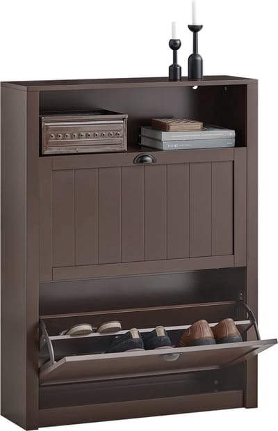 Mara Schoenenkast - Schoenenrek - Schoenencommode - 2 Kleppen - Bruin - MDF - 24 x 80 x 110 cm