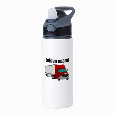 Hacebo® - rode vrachtwagen met eigen naam waterfles met rietje zwart - Vrachtwagen chauffeur - vrachtauto chauffeurs - iemand die houdt van vrachtwagens - verjaardag - cadeau - kado - geschenk - water fles - 650ML