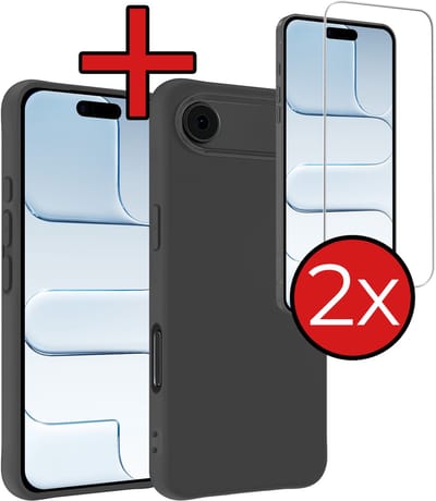 Hoesje - Met 2x Screenprotector - Geschikt voor Apple iPhone Air - Sterk & Shockproof - Telefoon Hoes - Back Cover - Siliconen Case - Telefoonhoes - Zwart