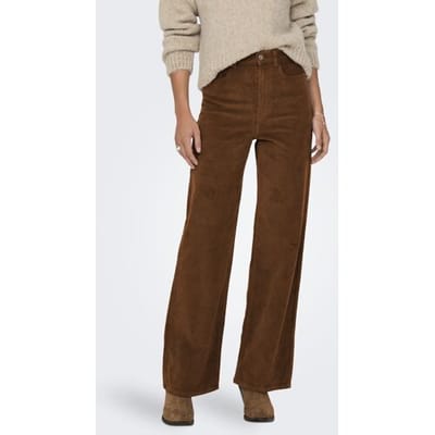 Only cognac dames broek   Wide leg fit   5-Pocket zakken   Rib patroon   Knoopsluiting   High waist Cognac 38/34