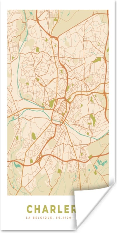 Poster Kaart - Plattegrond - Stadskaart - België - Charleroi - 80x160 cm