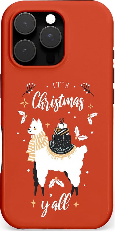 Casetastic hoesje geschikt voor Apple iPhone 16 Pro - MagSafe - Dubbellaagse bescherming - Rode Witte Kerst Lama - Fashion Case - Terracotta