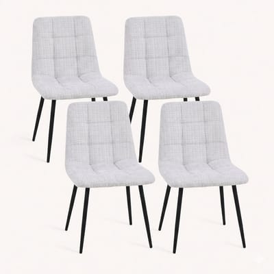 Eetkamerstoel Myleine- set van 4 stuks -Lichtgrijs Stof linnenmix- zetelsenbedden Tafel en Stoel