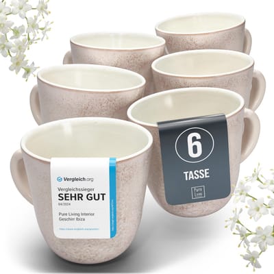 Pure Living Ibiza Light Set Van 6 Koffiekopjes - 350ml - Roze - Massief Aardewerk - Vaatwasserbestendig - Magnetronbestendig
