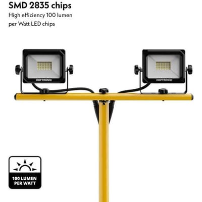 HOFTRONIC LED Bouwlamp op statief - 6500K - 2x20W - 2000lm - Incl. 3m kabel met stekker - Verstel- en kantelbaar - IP65 - 25.000 branduren - 2 jaar