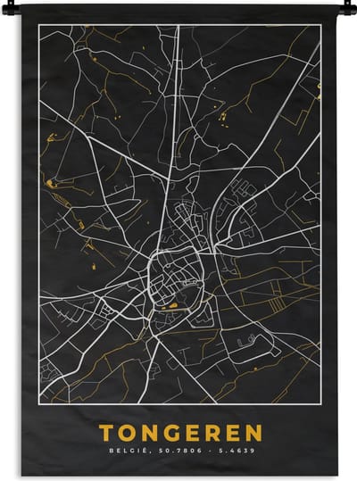 Wandkleed - Wanddoek - Goud - Tongeren - Plattegrond - Stadskaart - Kaart - 120x180 cm - Wandtapijt