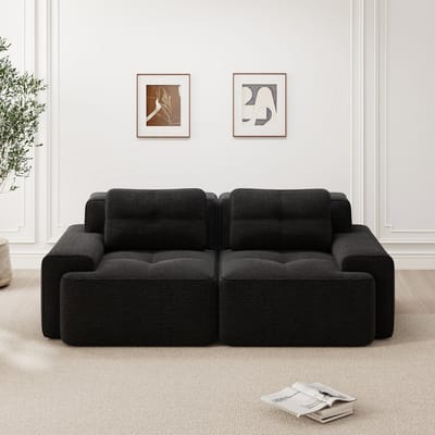 Moderne woonkamerbank - diepe zit - corduroy wolkenbank - tweezitsbank - slaapbank - zwart